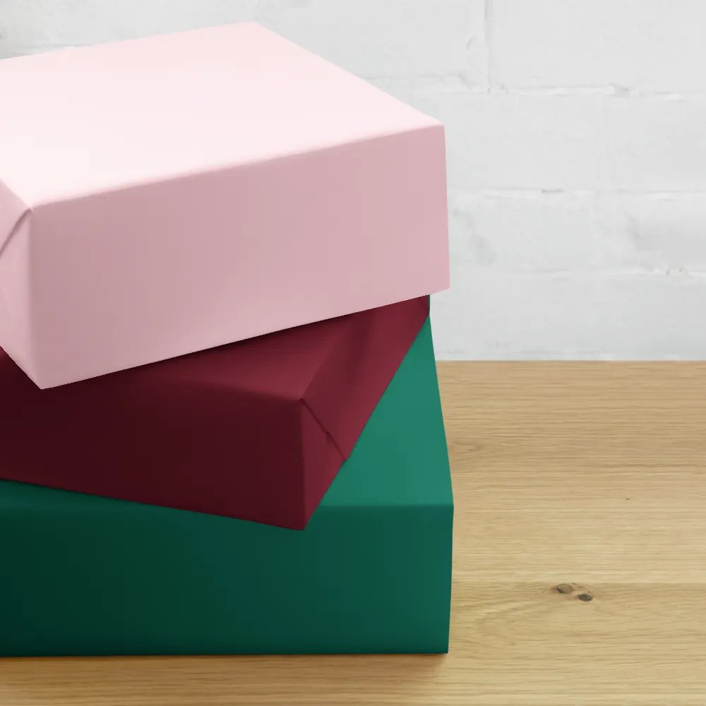 Mixed (Pink, Burgundy, Green) Solid Holiday Christmas Wrapping Paper Sheets (3) product image (2)