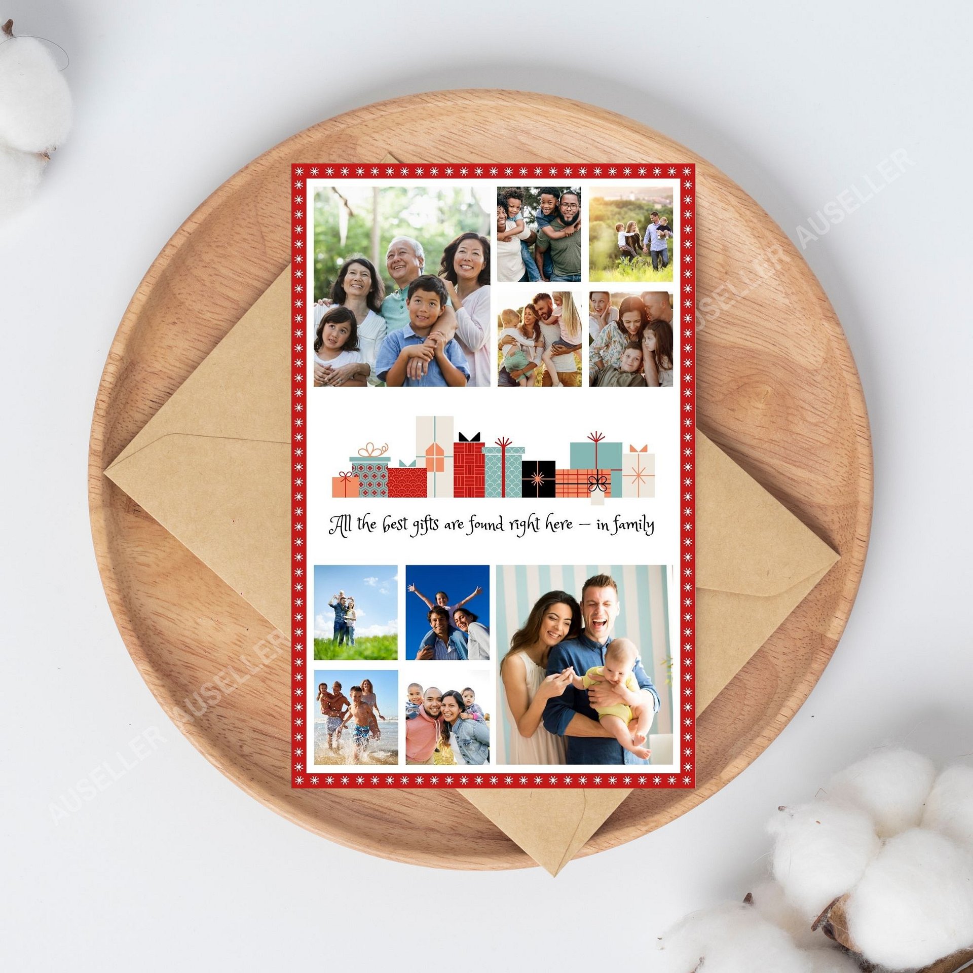 Christmas Photo Collage Card With Stars In Red Border Template product image (3)