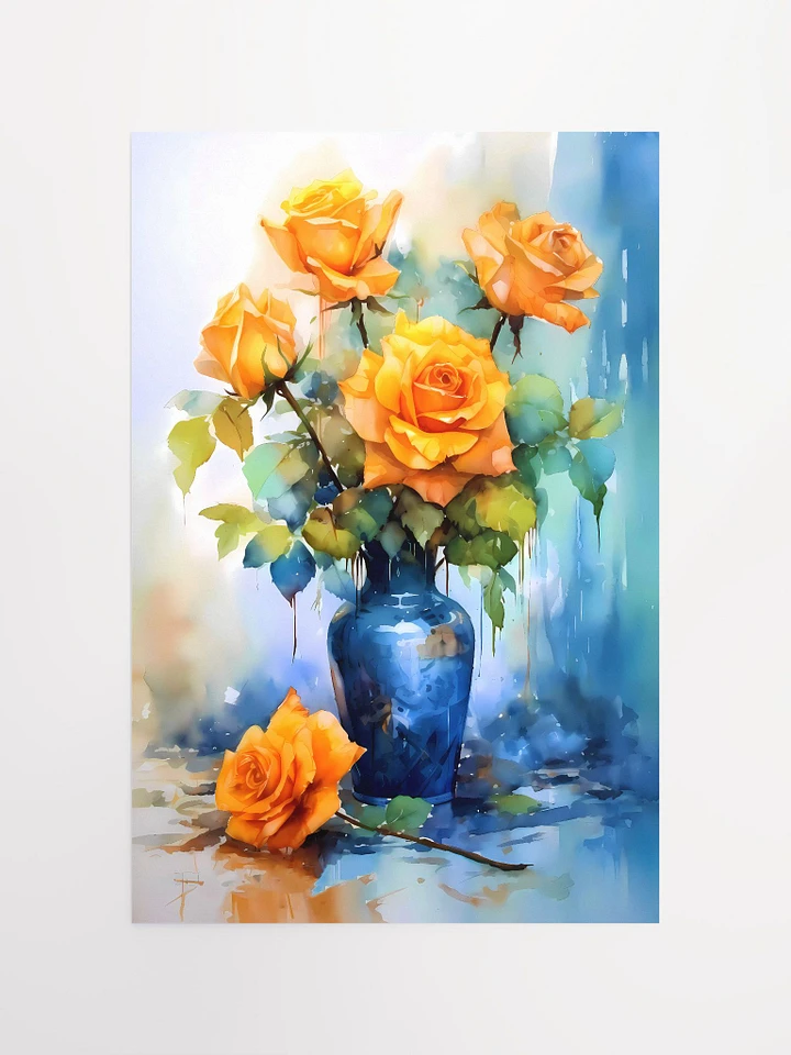 Sun-kissed Roses in Sapphire Vase Watercolor Print Matte Poster product image (2)