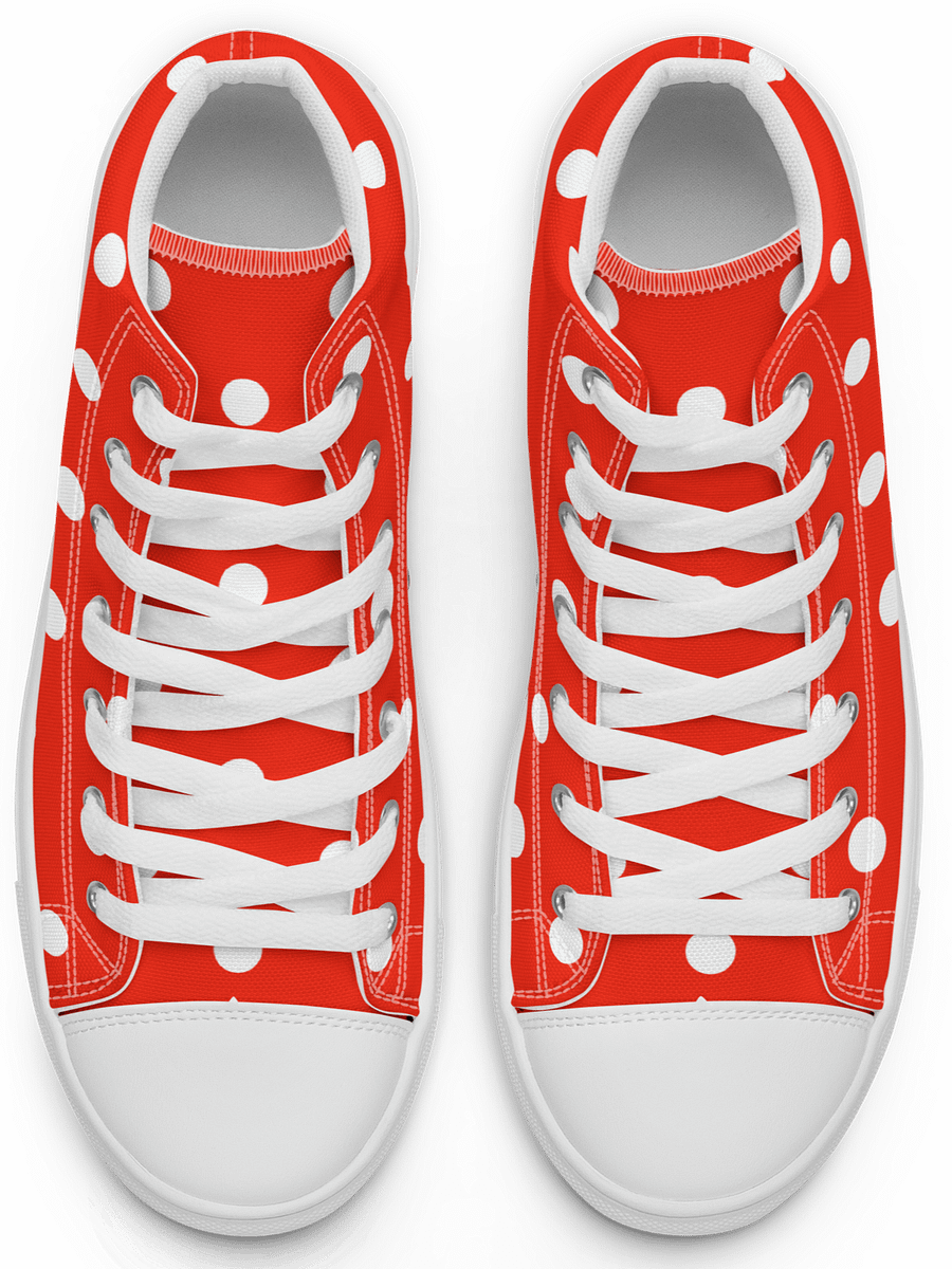 White Polka Dots on Red Men's High Top Canvas Shoes product image (1)