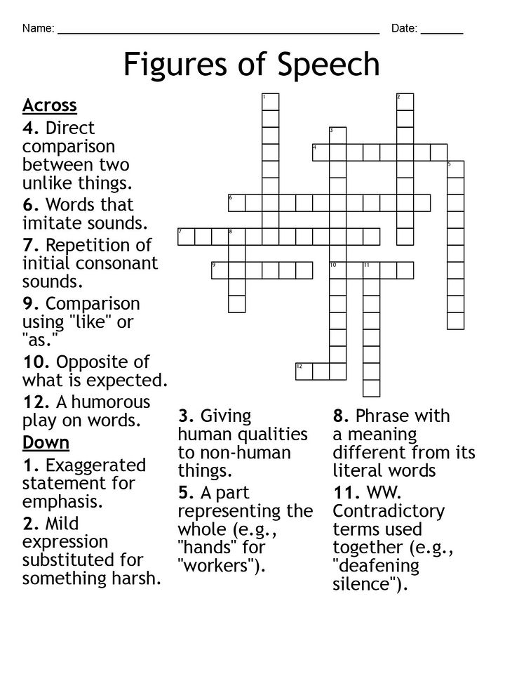 Figures of Speech Crossword Puzzle product image (1)