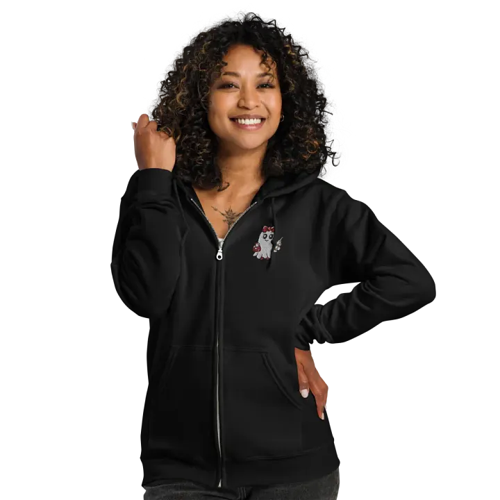 Stylish Ghost Embroidered Zip Hoodie product image (2)