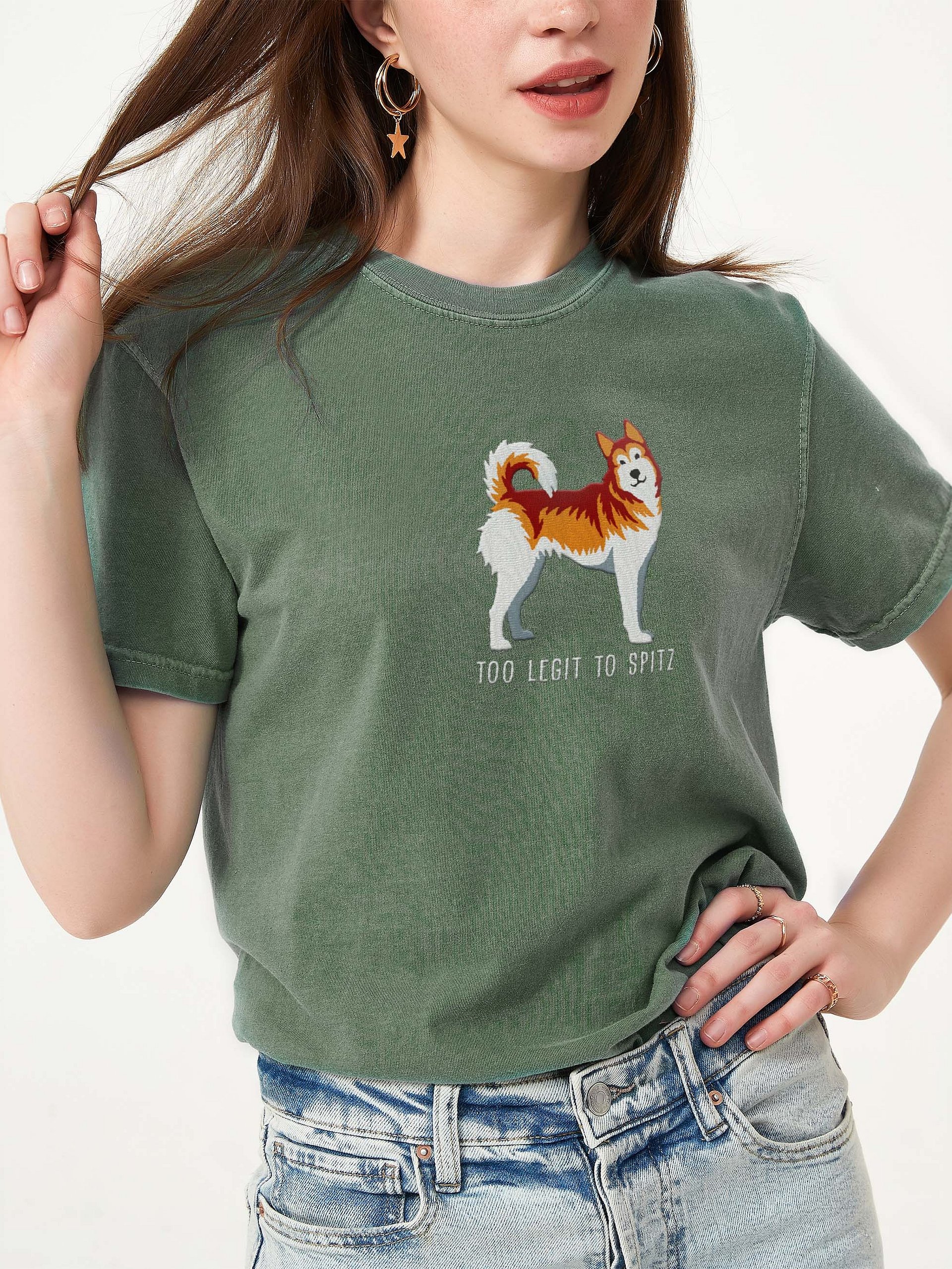 Too Legit to Spitz T-Shirt(Embroidered) of a Siberian Husky(Brown) product image (2)