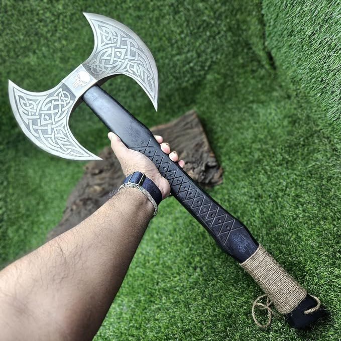 Forged Carbon Steel Viking Axe with Rose Wood Shaft, Double Edge Axe product image (2)