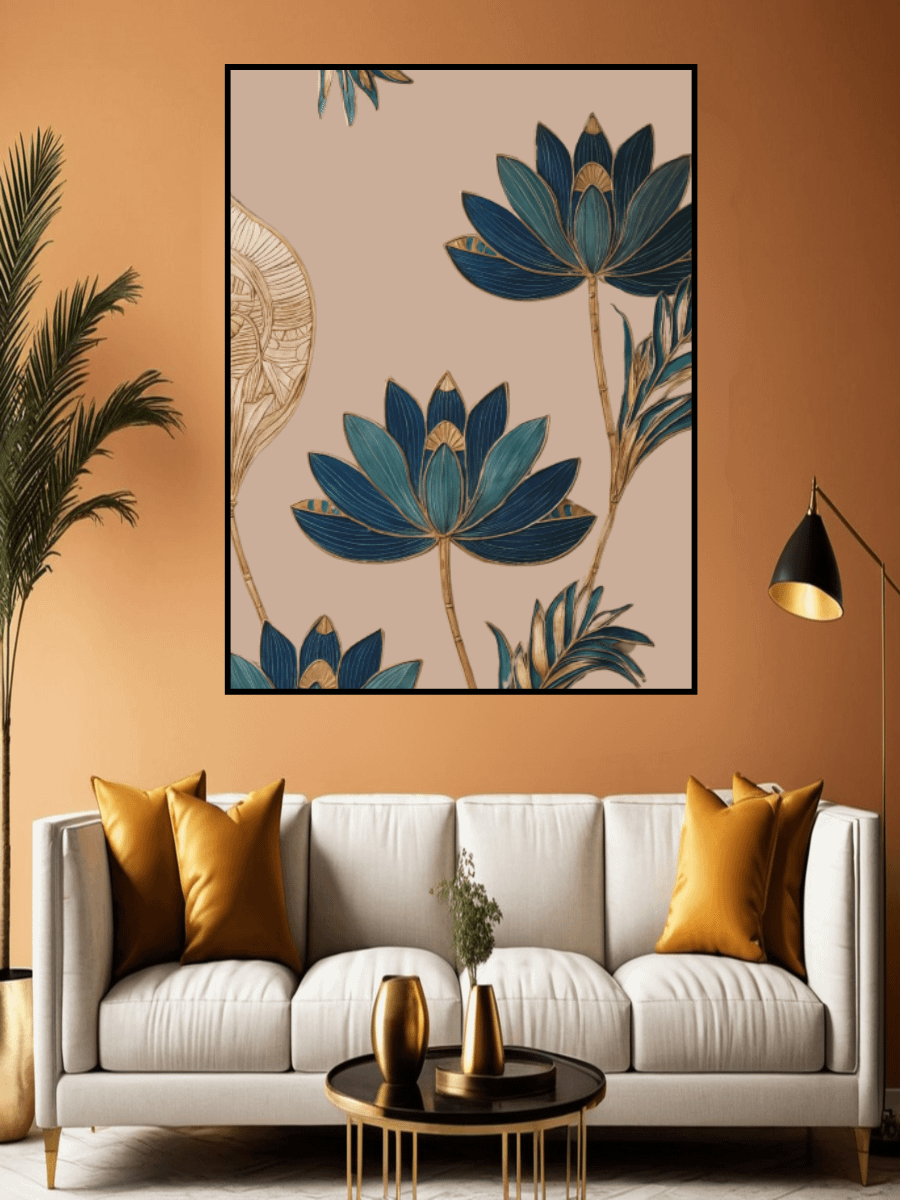 Elegant Lotus Art Printable – Blue & Gold Minimalist Wall Decor product image (3)