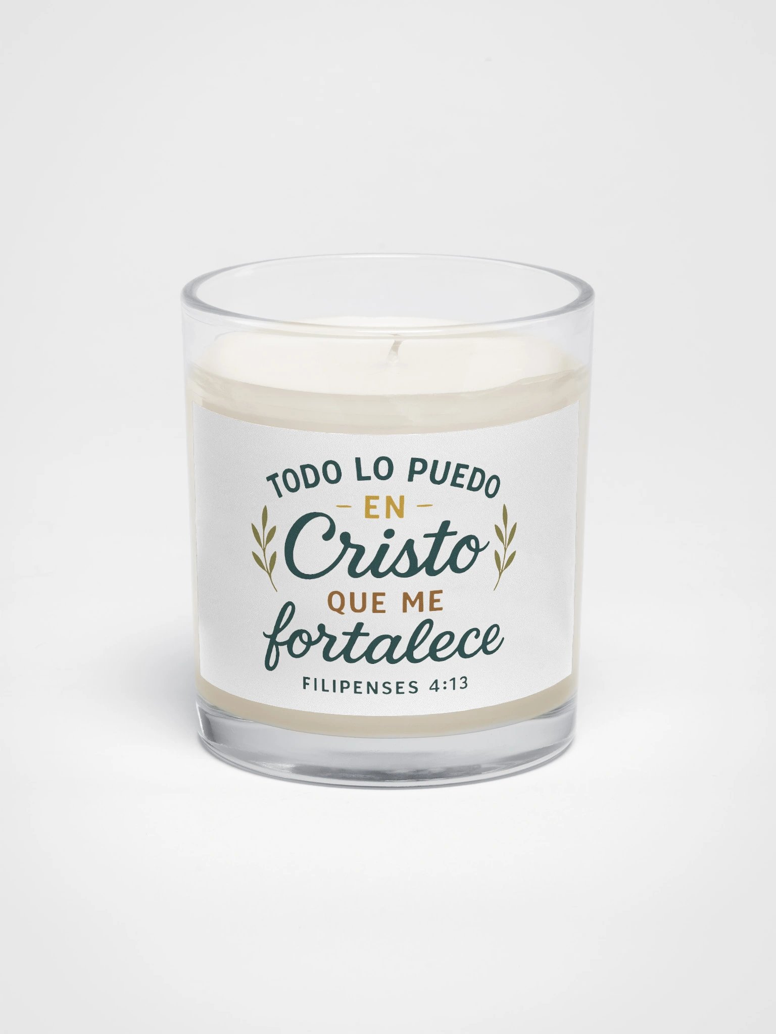 Faith-Inspired Candle – “Todo lo puedo en Cristo” – Spanish Scripture Jar product image (1)