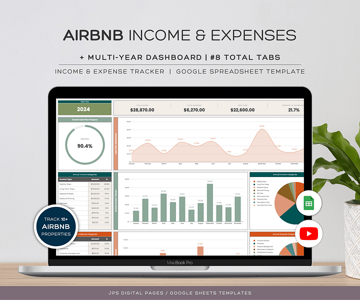 Airbnb Income and Expense Tracker Template | Google Sheets Template product image (1)
