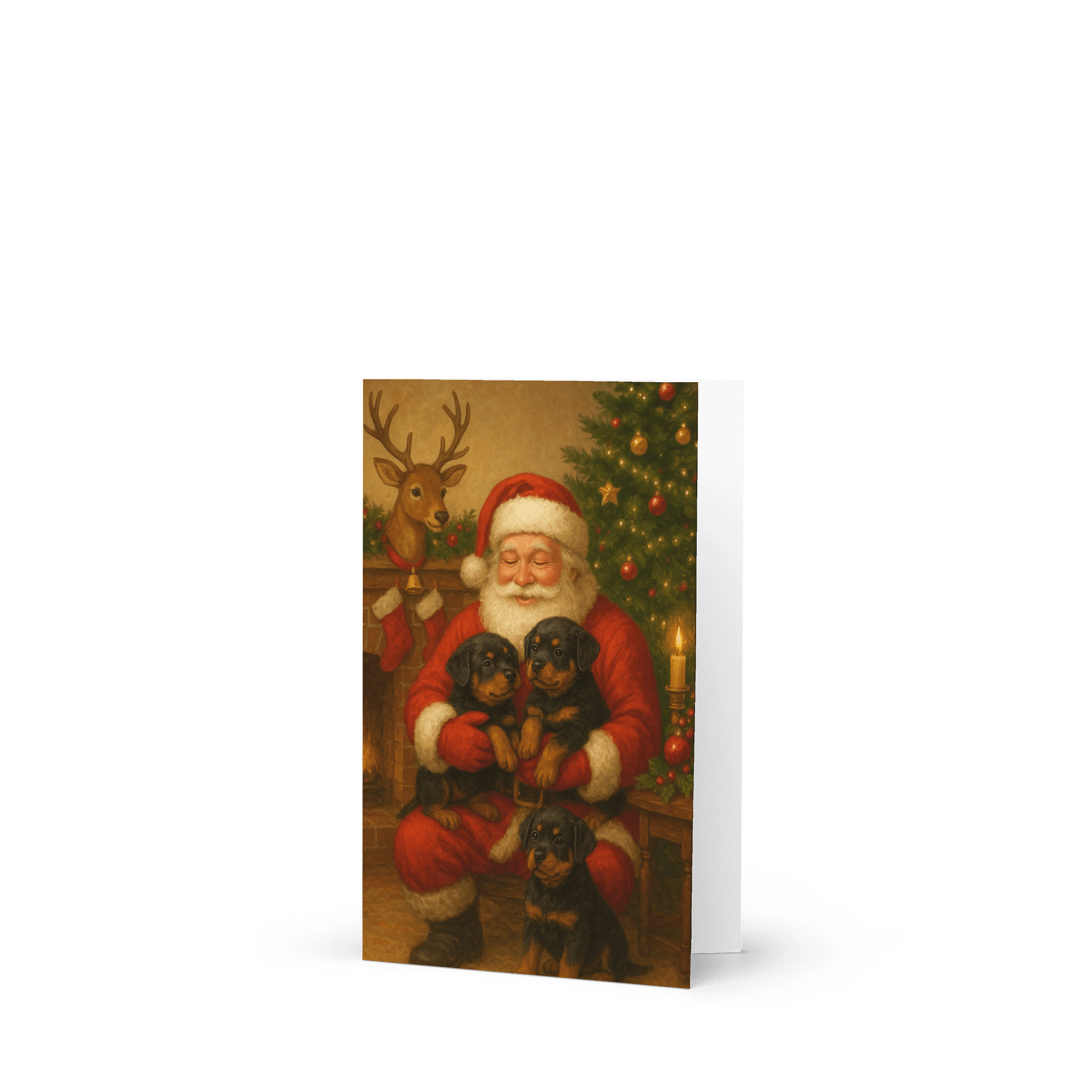 Santa's Rottweiler Puppies Festive Greeting Card product image (1)