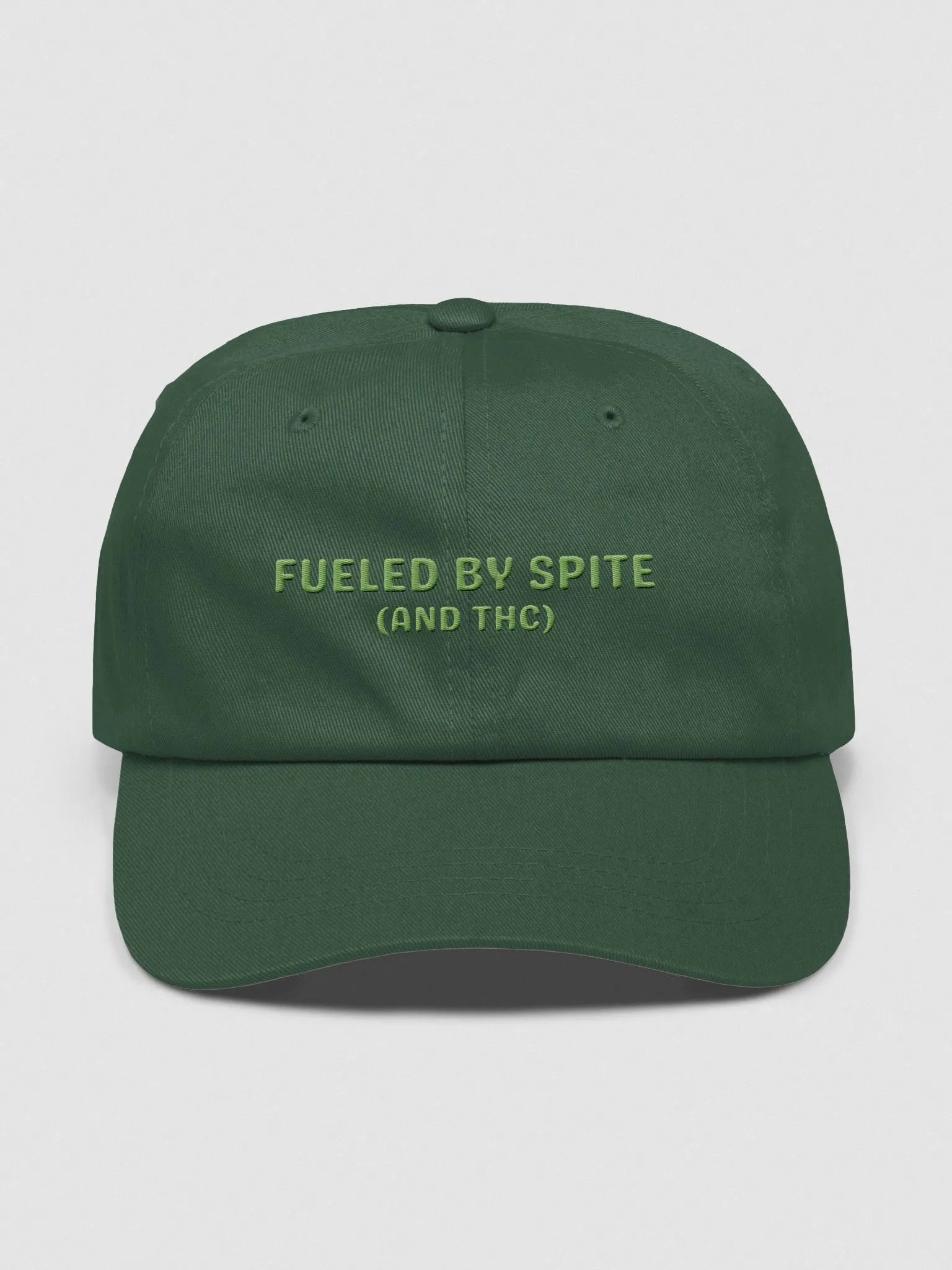 FUELED BY SPITE (green thread) embroidered classic dad hat product image (33)