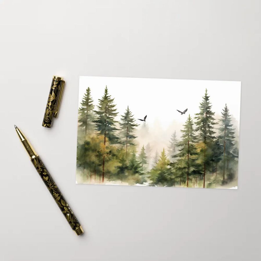 All-Occasion Greeting Card: Flying Birds Over Fir trees product image (8)
