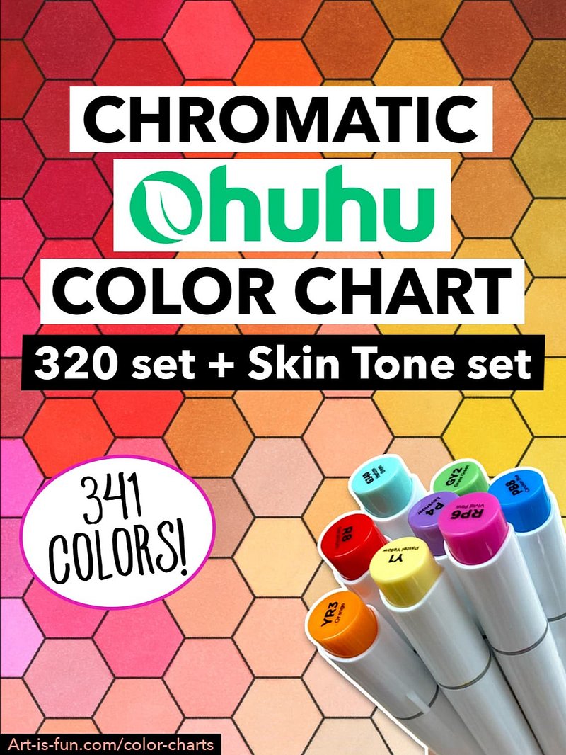 Ohuhu Color Chart - 341 Honolulu Colors in Chromatic Order (Hex + Grid)