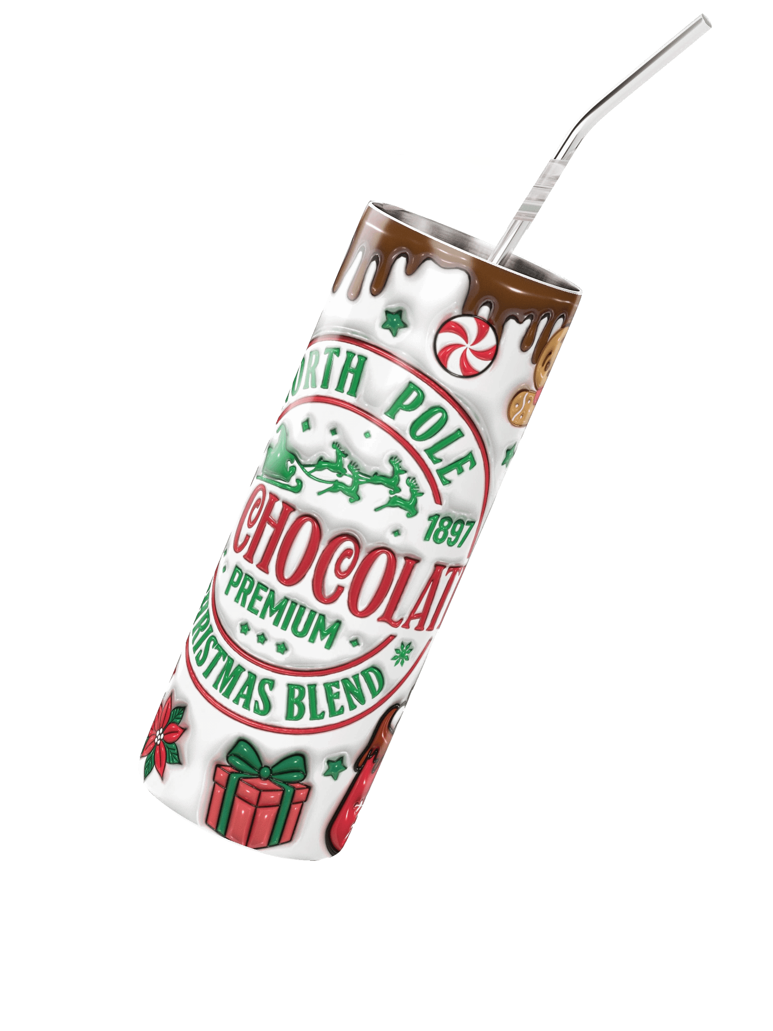 North Pole Hot Chocolate Christmas Tumbler – Festive Stainless Steel Travel Cup with Lid & Straw | Cozy Holiday Gift | Premium Cocoa Blend Mug product image (4)