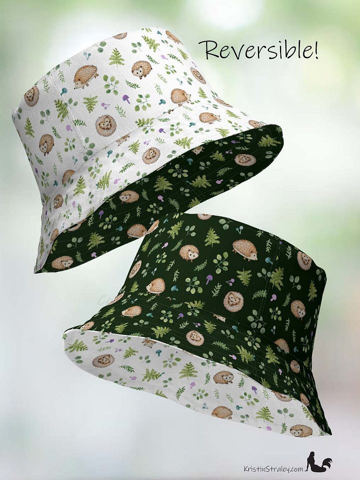 Hedgehogs Reversible Bucket Hat with Hedgehogs on White and Dark Green product image (2)