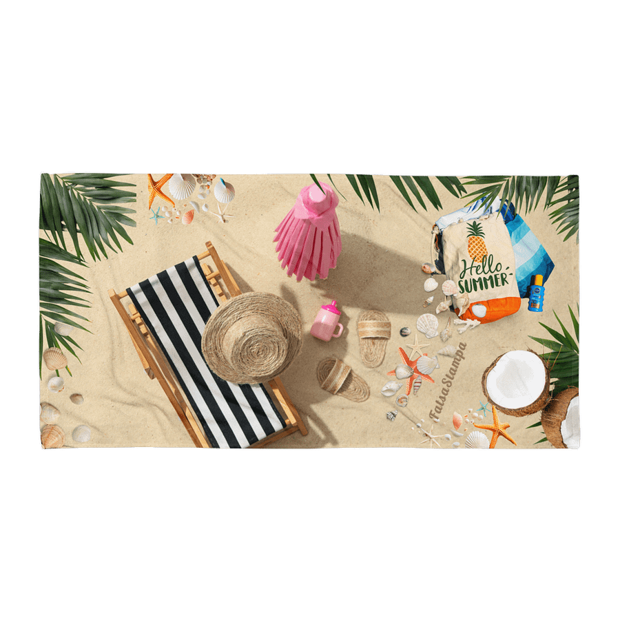 Hello Summer Beach Towel – Tropical Sand, Palm Leaves & Coastal Vibes product image (1)