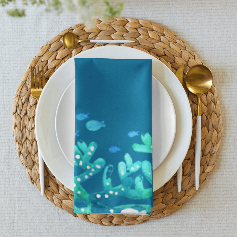 Ocean Reef Cloth Napkin Set – 4-Pack (2 Navy + 2 Aqua) product image (2)