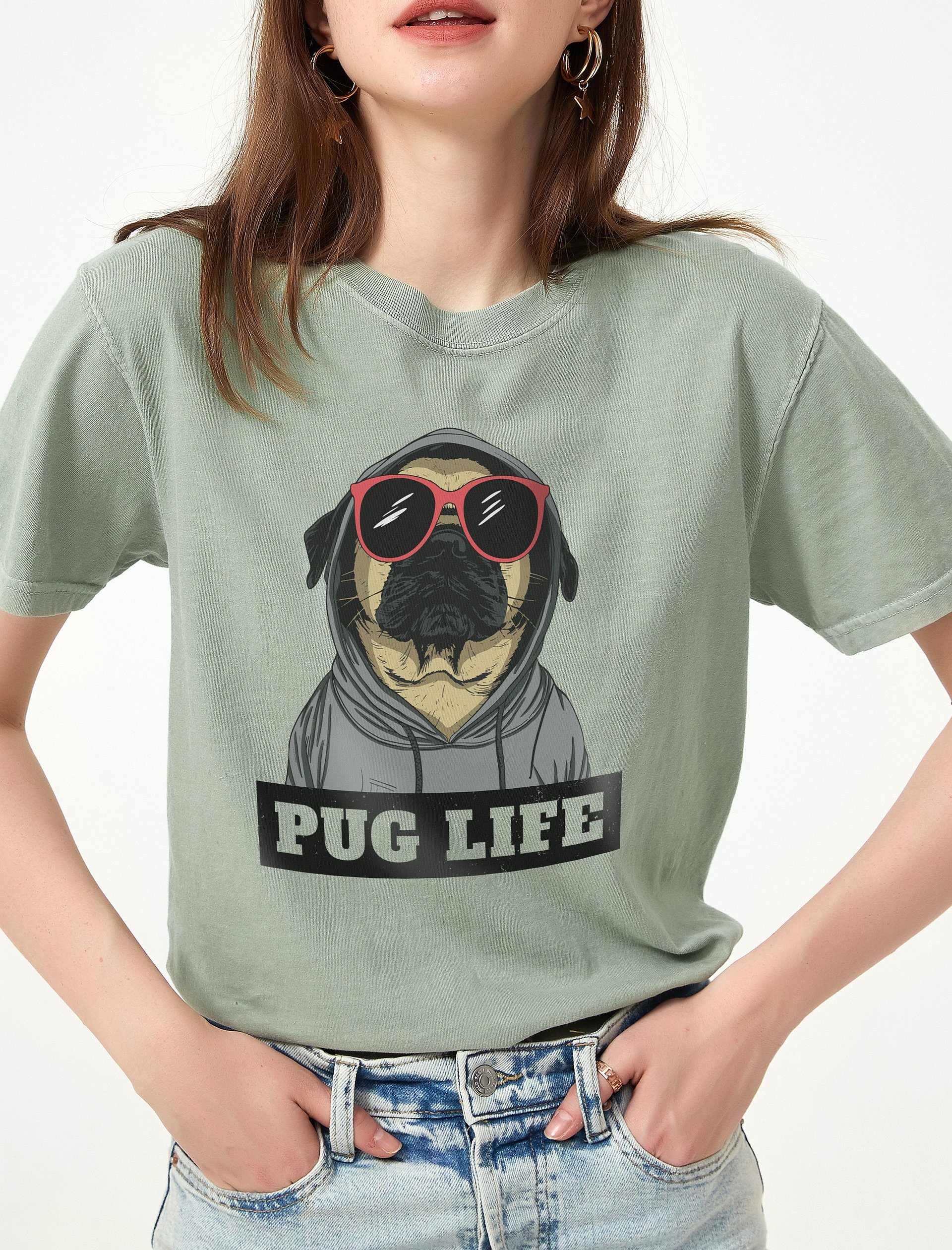 Pug Life T-Shirt | Funny Pug Wearing a Hoodie and Sunglasses T-Shirt for Pug Owners product image (1)