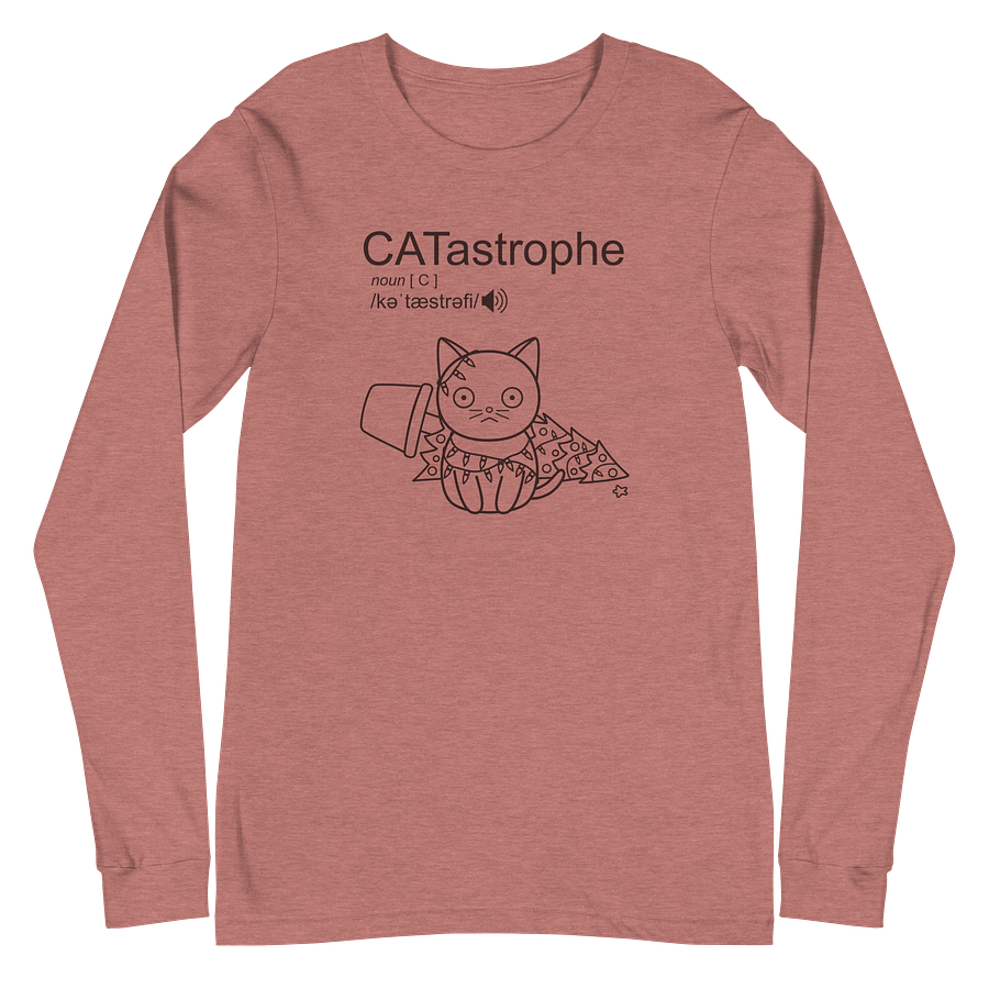 CATastrophe Unisex Long Sleeve Tee, Cat with Christmas Tree, Black Print product image (2)