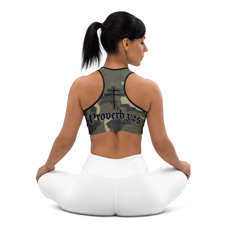 Faithful Camo: Proverb 3:25 Padded Sports Bra - Woodland product image (10)