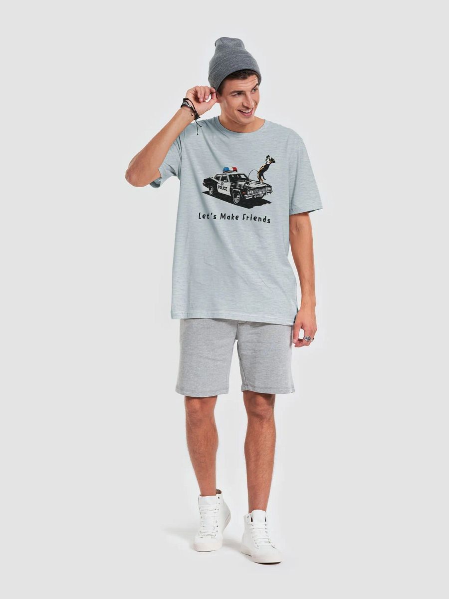 "Let's Make Friends" Funny Dog Police Car Graphic Unisex T-Shirt product image (3)