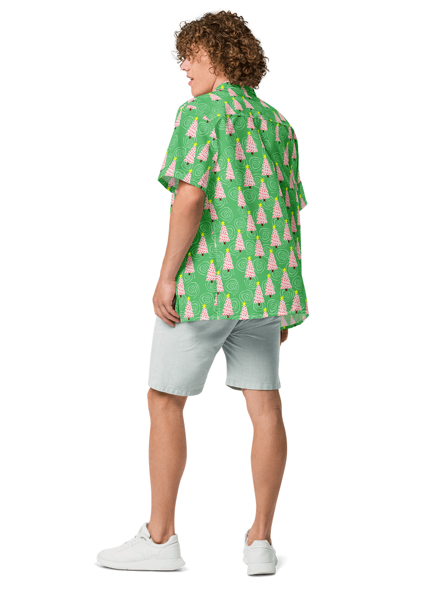 Pink Christmas Trees on Mint Green Oversized Button-Down Shirt product image (7)