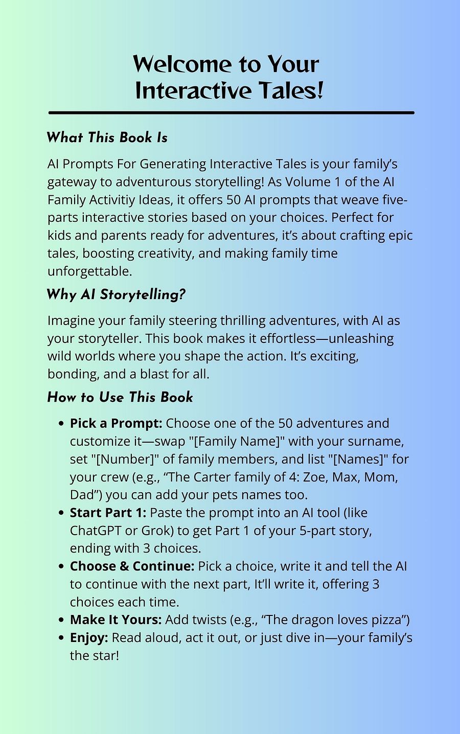 50 AI Prompts For Generating Interactive Tales: Volume 1 from AI-Powered Family Activity Ideas product image (3)