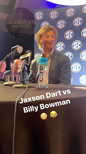 Jaxson Dart chops it up about trolling Billy bowman lol #oudna #sooners #olemiss #rebels #secmediadays