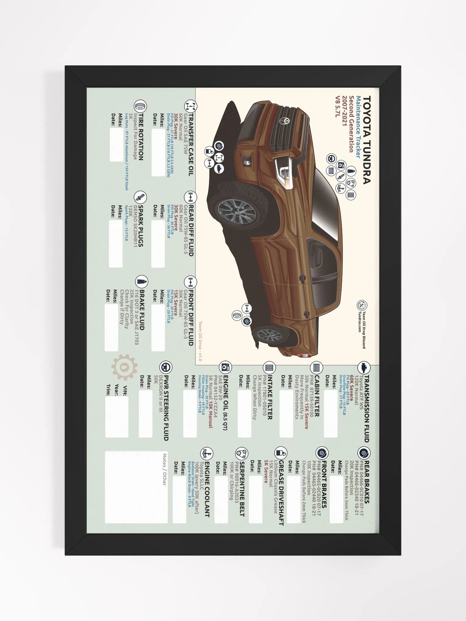 2ND GEN TUNDRA MAINTENANCE TRACKER - Mesquite (Framed) product image (2)