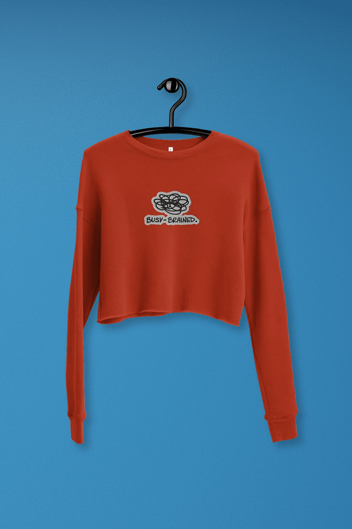 BUSY-BRAINED (bubble design) embroidered Fleece Crop Sweatshirt product image (1)