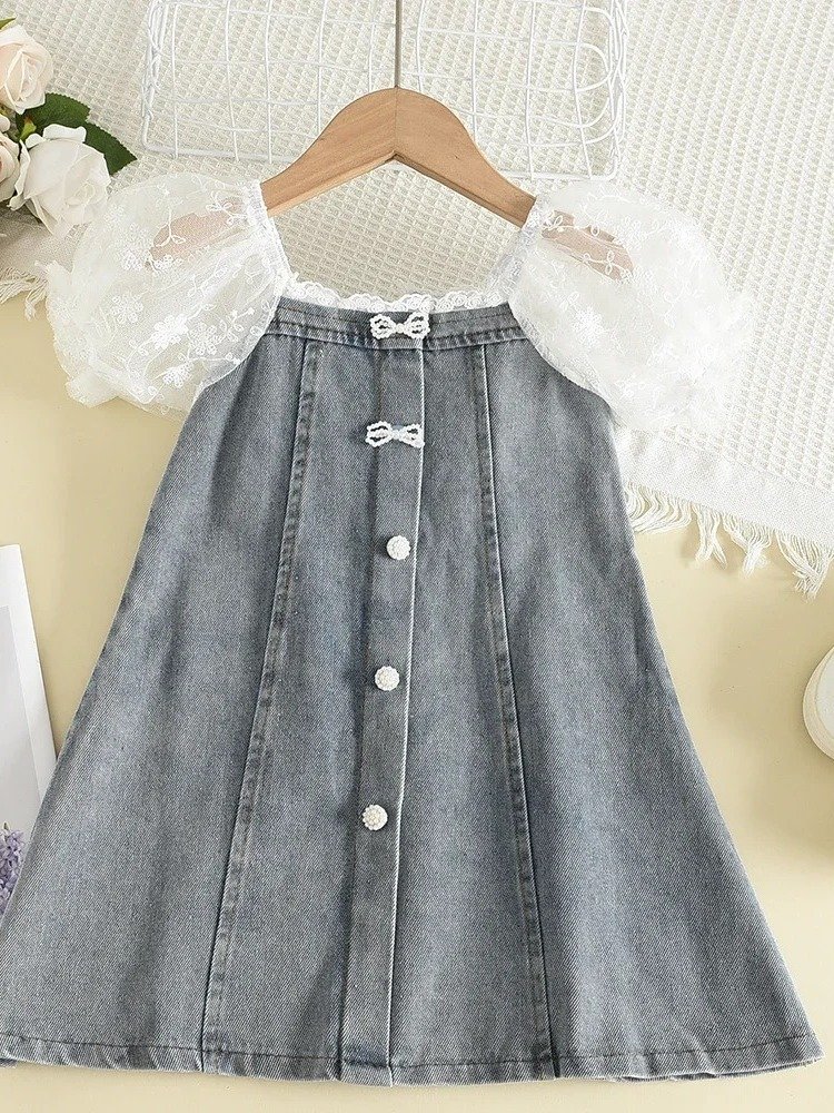 Lace Puff Denim Button Dress product image (3)