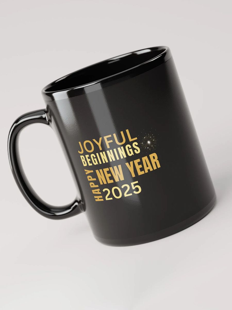 Joyful Beginnings Happy New Year 2025 Black Glossy Mug product image (1)