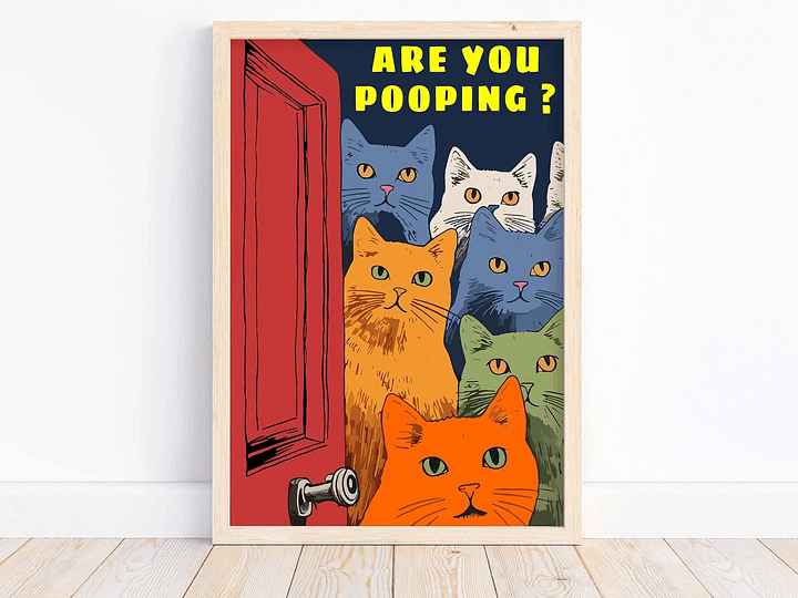 Funny Posters Pooping Print Bathroom Cat Print For Toilet Wall Art product image (1)