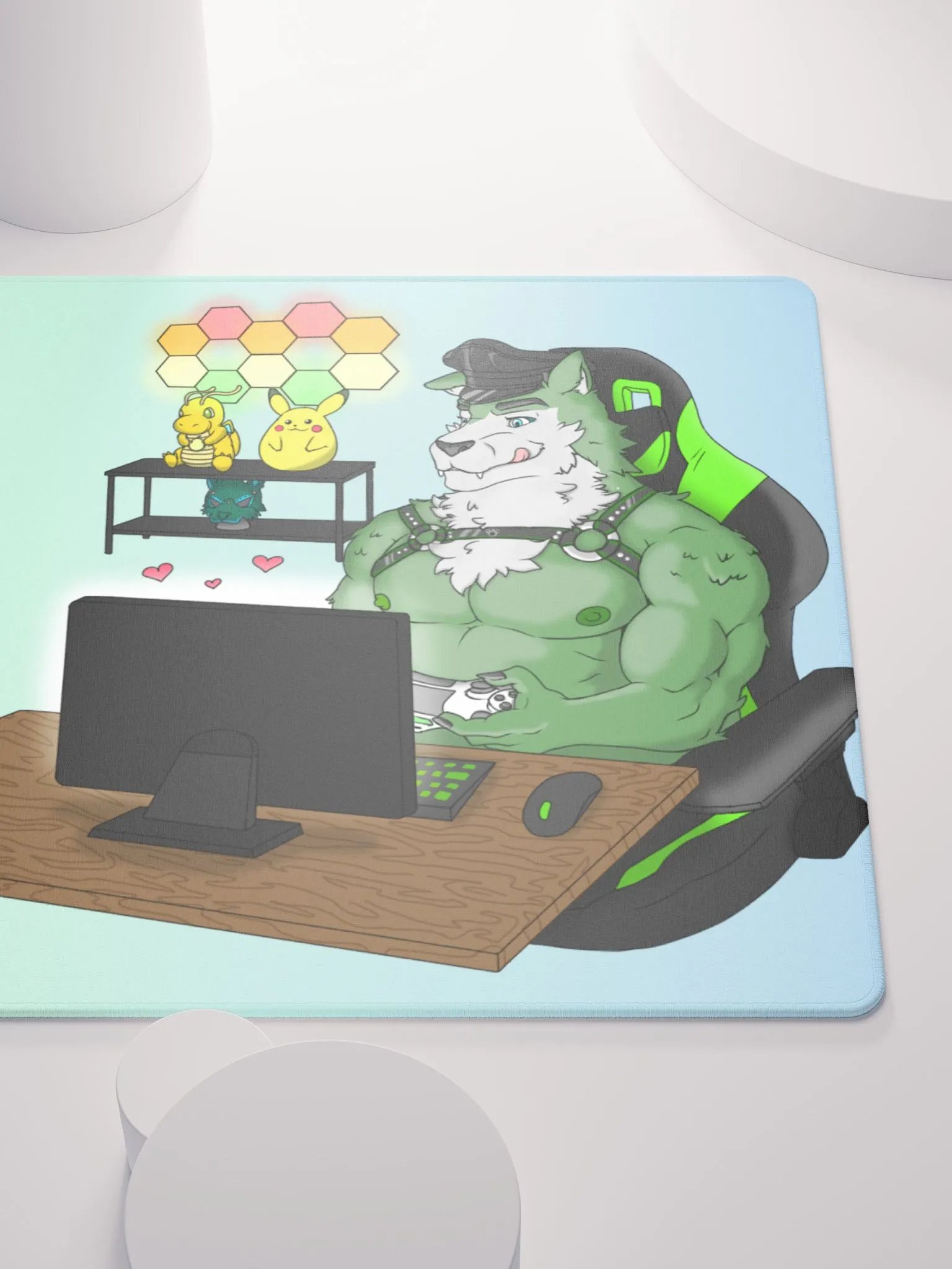 Cozy Wolf Dad Gaming Mouse Pad (Sky Blue / Left) product image (9)