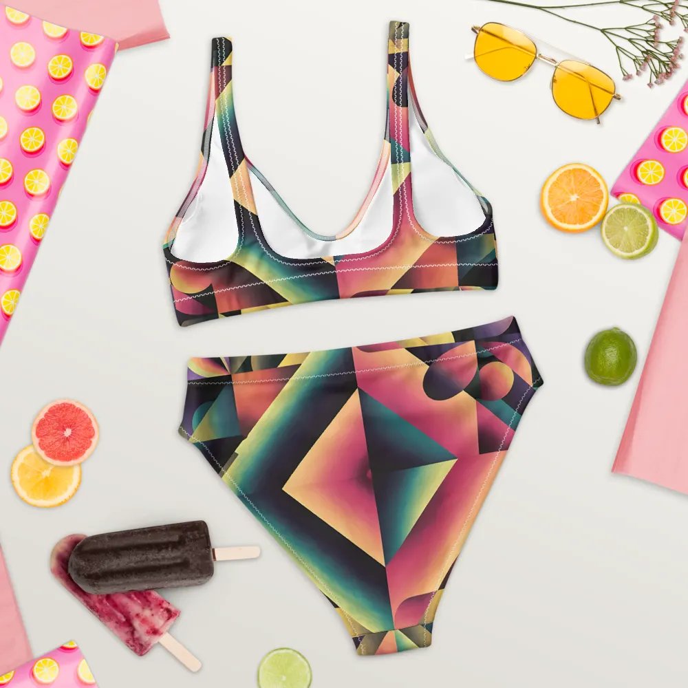 Abstract Lithographic Pattern Design High Waisted Bikini - V7 product image (7)