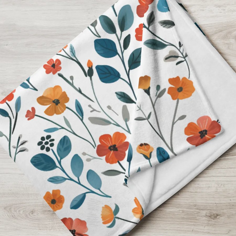 Orange Floral Throw Blanket by Treasure Pie product image (1)
