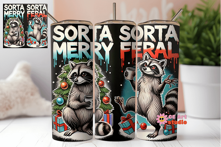Sorta Merry Sorta Feral Tumbler Wrap PNG product image (1)