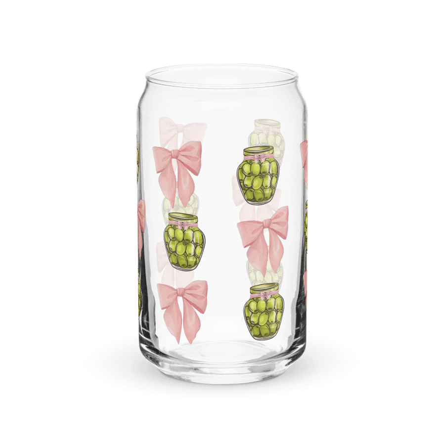 Olives and Bows Girly Print Glass Can Cup With Or Without Lid product image (2)