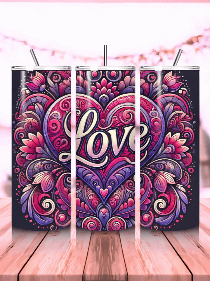 Black and Pink Love Tumbler Wrap – Valentine's Day Hearts PNG Design for Sublimation Tumblers product image (1)