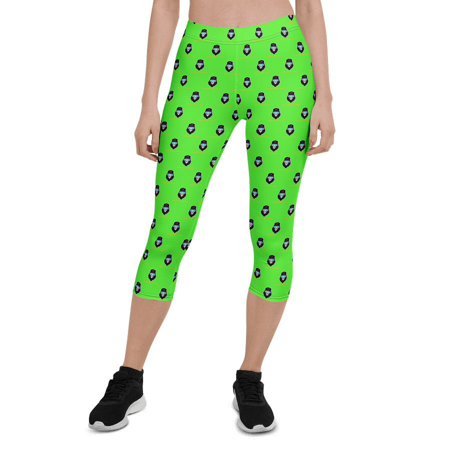 Synthsquatch Fitness Bigfoot Monogram Logo All-Over Print Capri Leggings (Neon Green) product image (1)