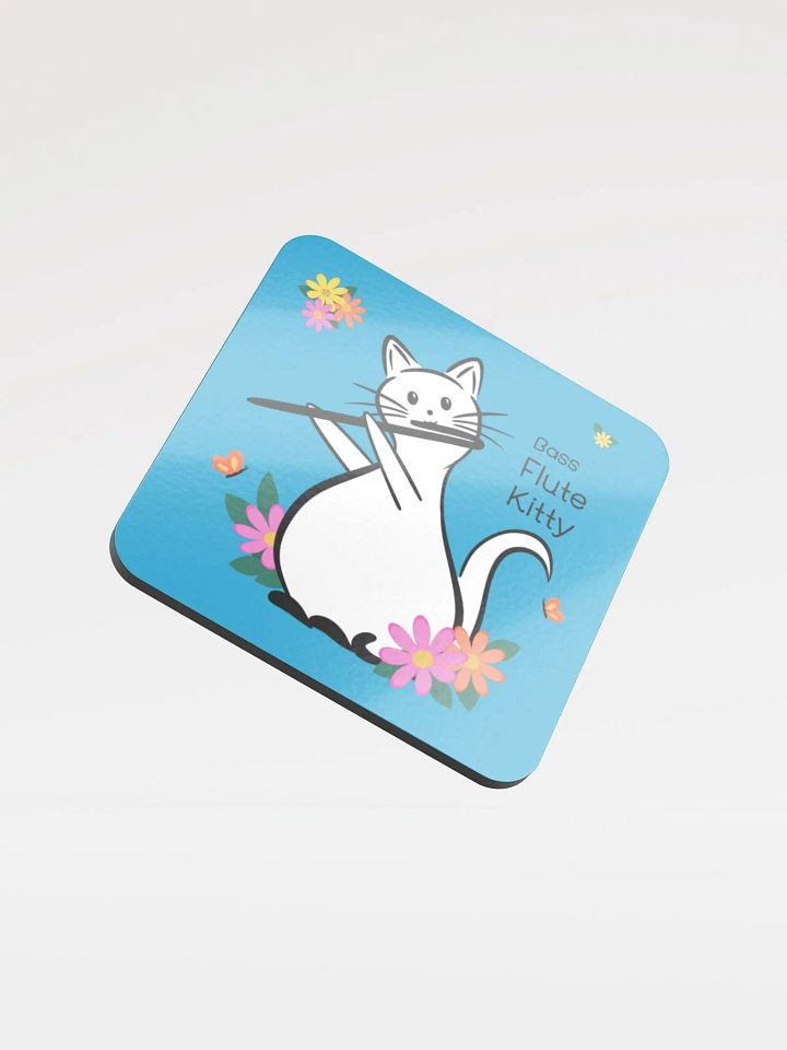 Flute Kitty Glossed Cork Coaster - Bass Flute product image (1)