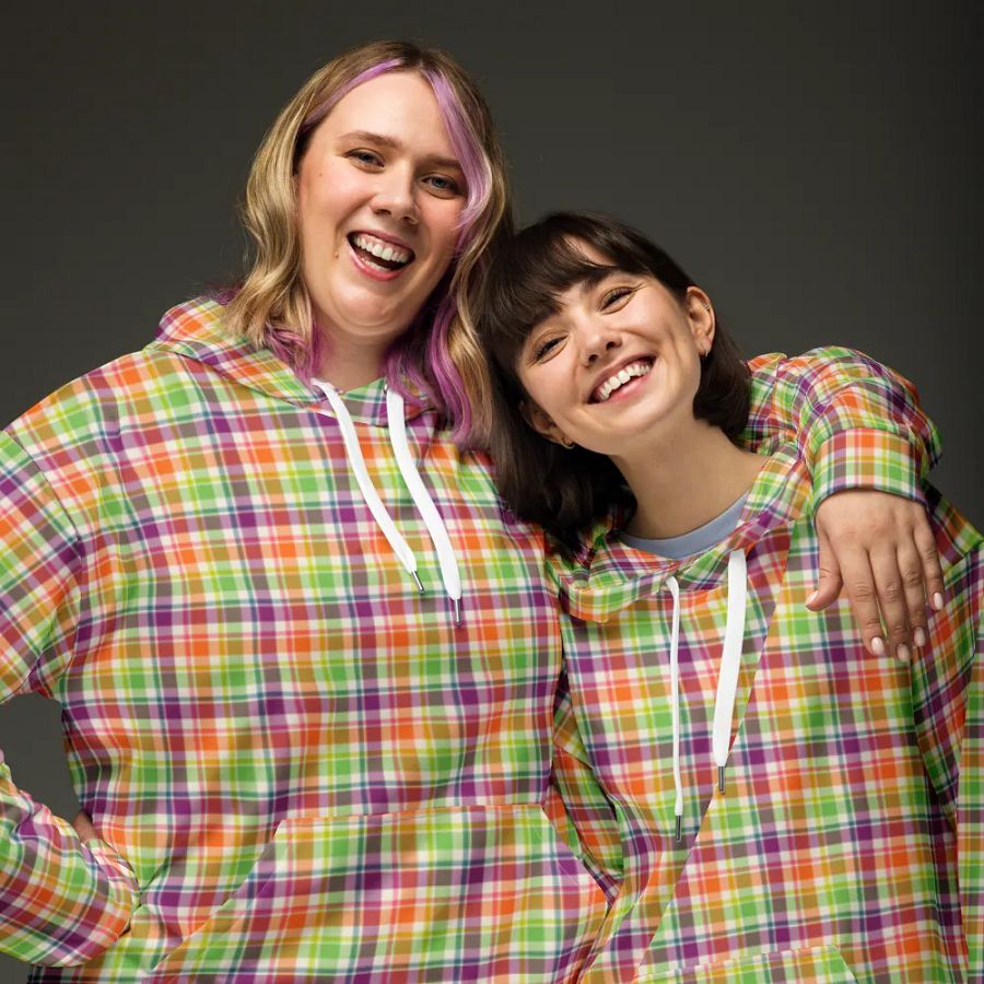 Purple, Orange, and Lime Green Plaid Hoodie product image (3)
