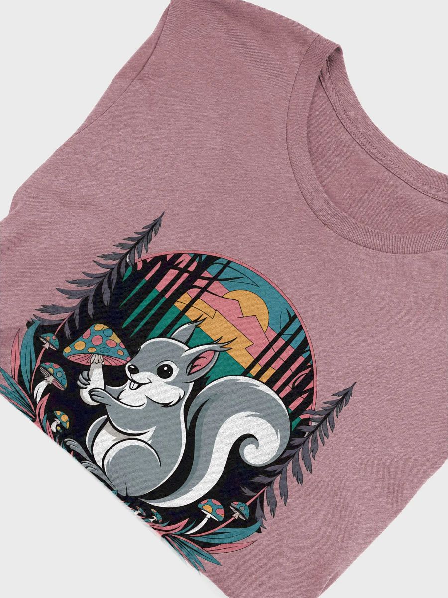 Supersoft and Flattering lightweight tee: Pookster in the woods with mushrooms and a sunset product image (5)