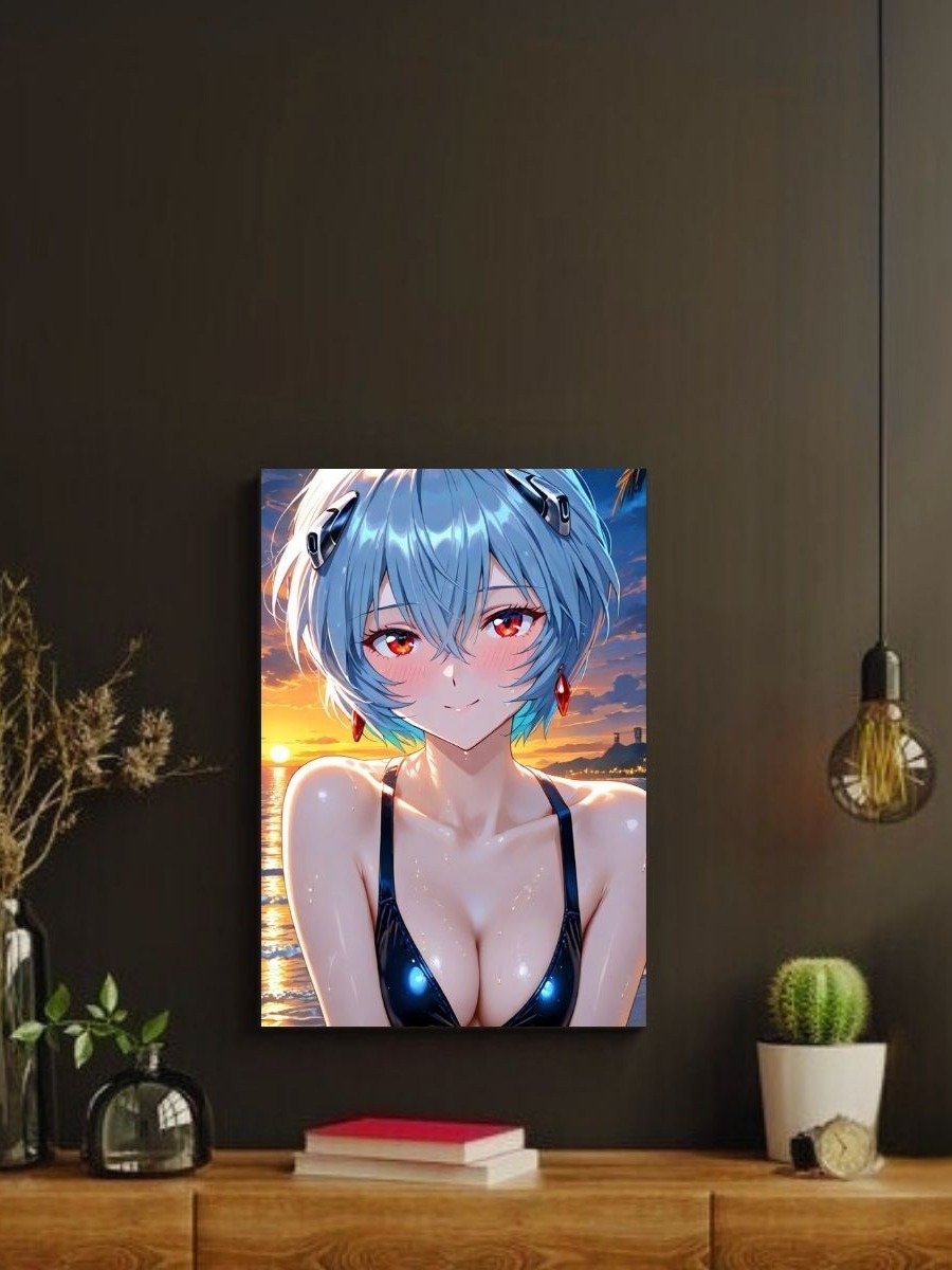Evangelion Rei Ayanami Black Bikini Sunset – Glossy 8x10 Metal Print product image (2)