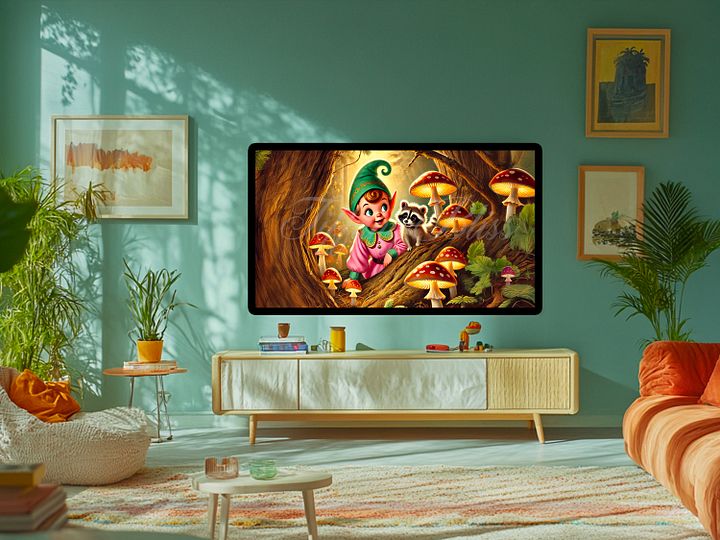 Spring Samsung Frame TV Art, Forest Elf with Raccoon, Woodland, Retro Art for TV product image (2)