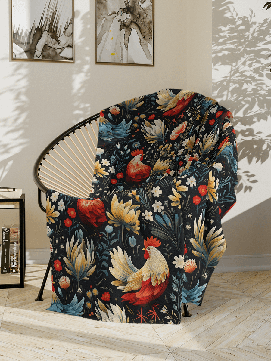 Floral Rooster Blanket - Blue & Red product image (1)