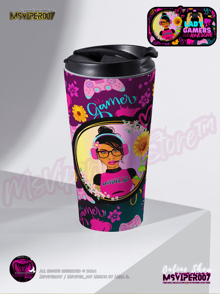 Travel Mug - MsViper007's "Lady Gamers Are Awesome™ [classic theme | V1A]" Hot or Cold Beverage Stainless Steel Travel Mug by Anna H. product image (2)