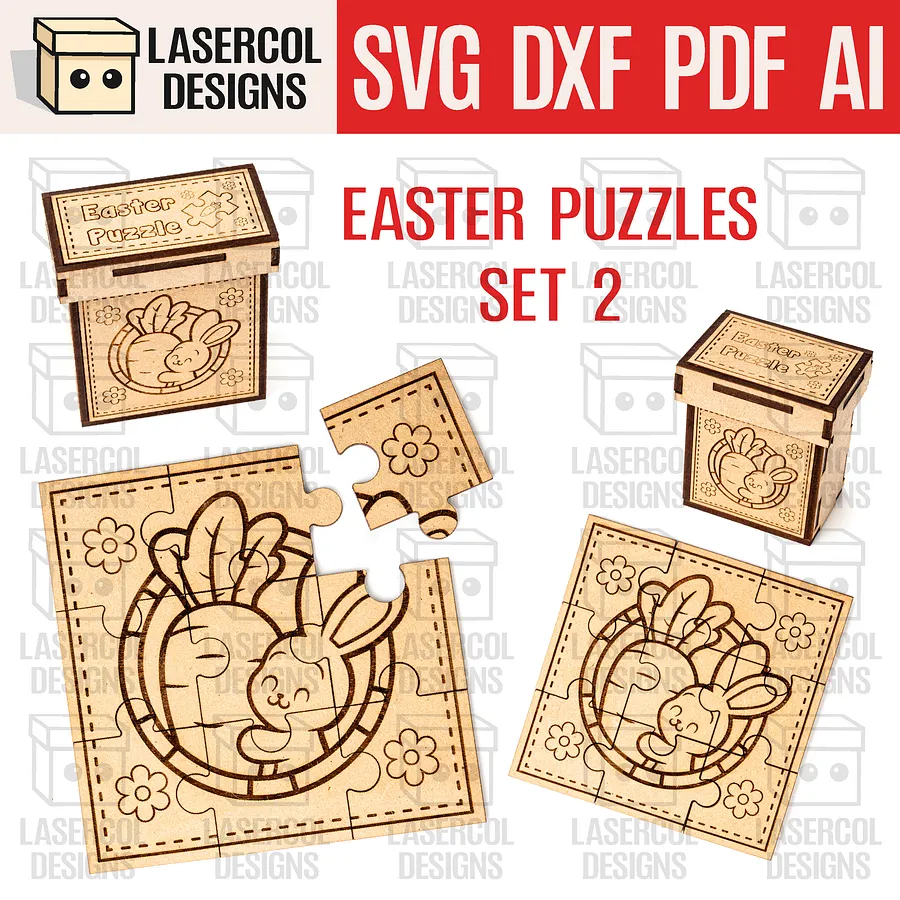 Easter Bunny Puzzle Bundle (Set 1-2-3-4) - Laser Cut Files product image (4)