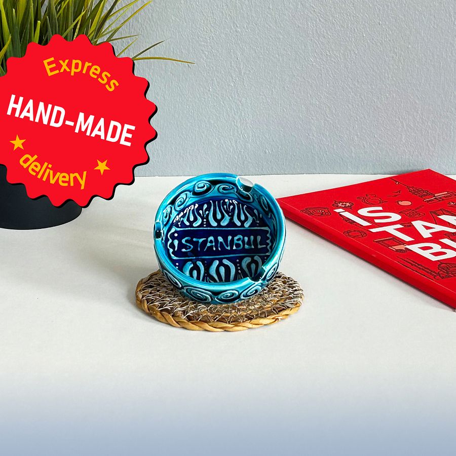 Small ceramic turquoise ashtray (small, 8 cm) — handmade pottery, handmade ceramic, home decor, handmade gift, Turkish ceramic product image (3)