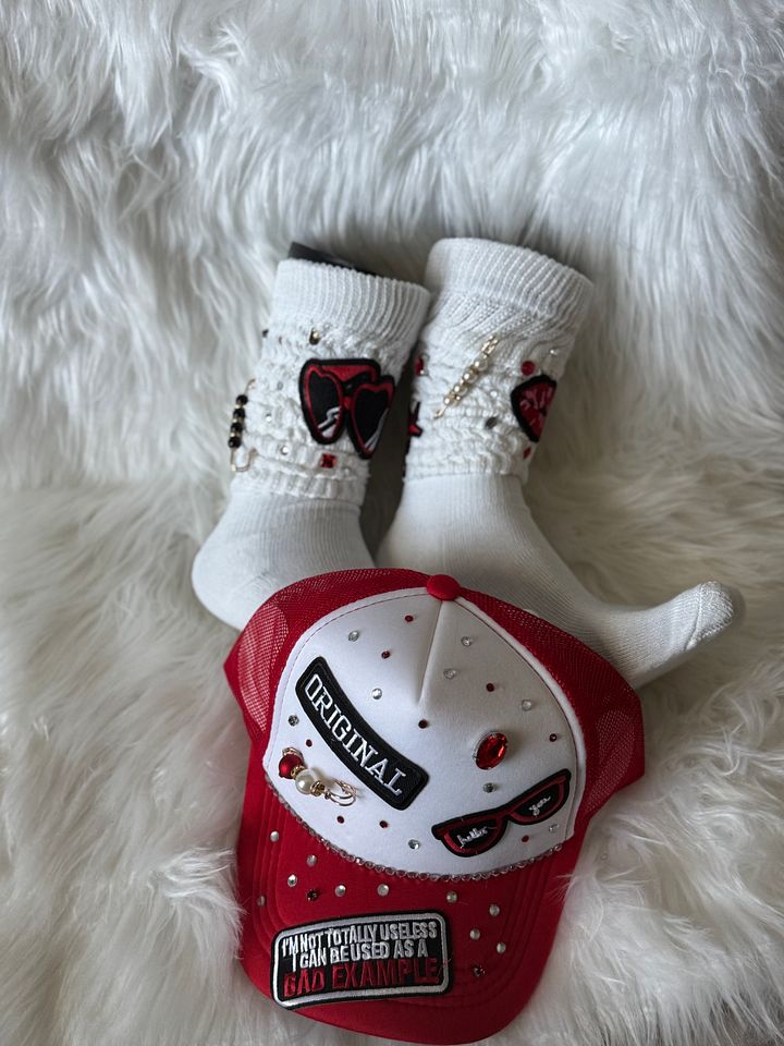 Custom Rhinestone Hat & Junk Socks Bundle – Unique, Handmade Accessories product image (1)