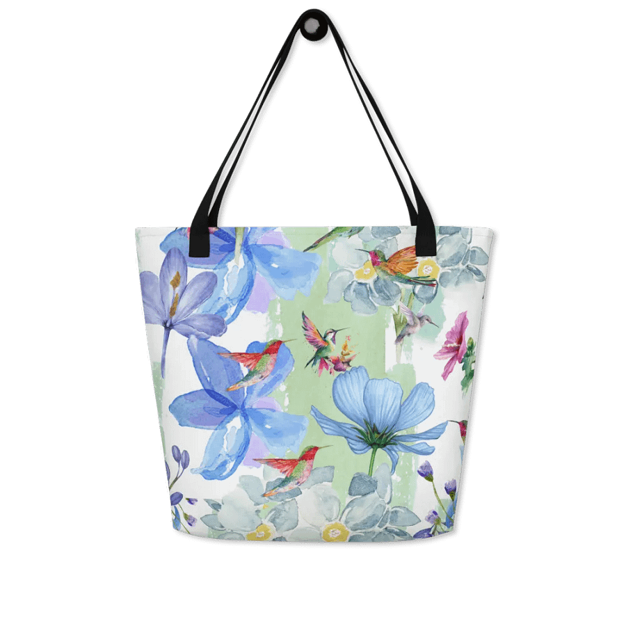 Big printed tote bag with hummingbird design product image (4)