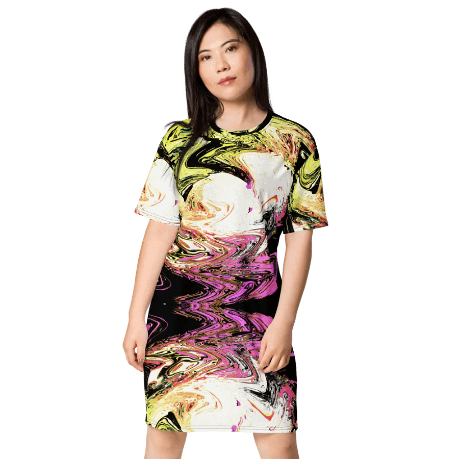Abstract Neon Daisy Swirl Ladies T Shirt Dress product image (1)